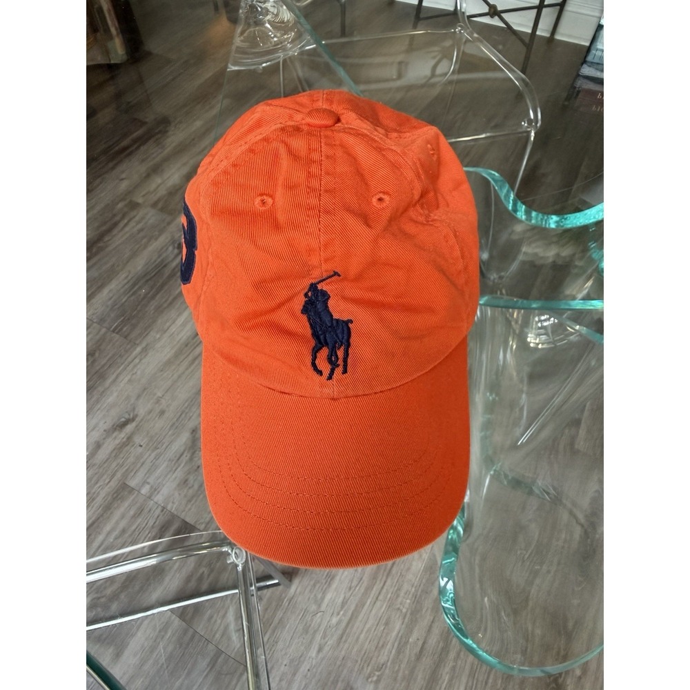 Polo Ralph Lauren Boys Orange Navy Pony 3 Sports Cotton Cap Size 2T 4T One Size